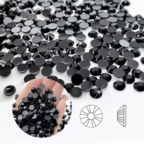 22000pcs Black Rhinestones for Bedazzling Kit, 2mm 3mm 4mm 5mm 6mm Flatback Black Gems Bedazzling for Crafting, Non-Hotfix SS8-SS30 Gems Bedazzler with B7000 for DIY Nails Decoration