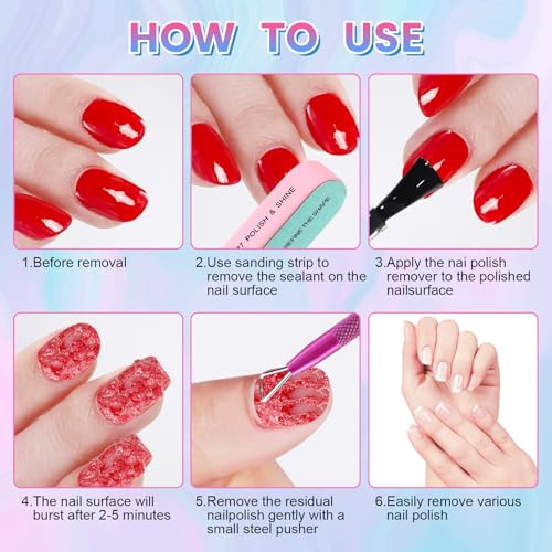 Gel Nail Polish Remover, Professional Gel Polish Remover for Nails Non-Irritating Easily & Quickly Remove Nail Polish, Gel Remover Tools Kit Nail File Cuticle Pusher Nail File Grit