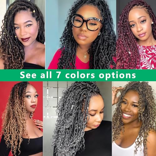Faux Locs Crochet Hair 14 Inch Goddess Locs Ombre Grey Crochet Hair for Women 6 Packs Gray Soft River Curly Pre Looped Braids with Curly Ends Boho Hippie Synthetic Hair Extensions, 1b/grey