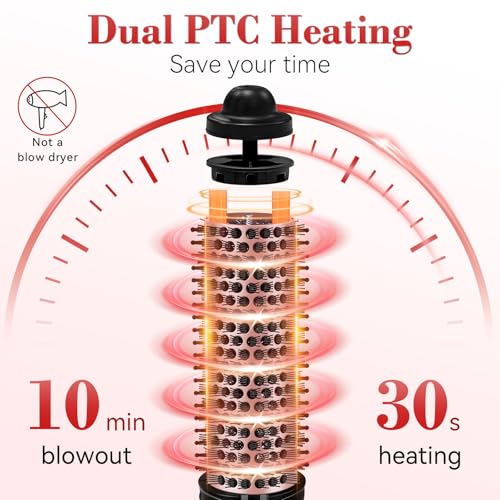 Ufree Ionic Thermal Brush, 1.5 Inch Heated Round Brush for Blowout, 30s Fast Heating Curling Brushes with 9 Temp Settings, Dual Voltage Travel Hair Styling Tool, Not Blow Dryer