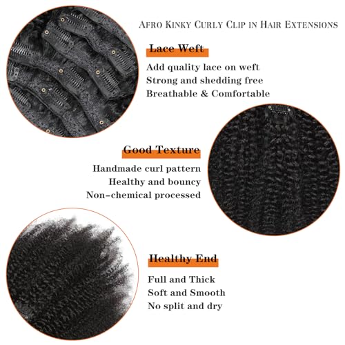 Afro Kinky Curly Clip in Hair Extensions Human Hair 4C Hair Clip in Extensions 8pcs 240g/set 10A Brazilian Virgin Natural Hair Clip Ins for Black Women Natural Black Color 14 Inch