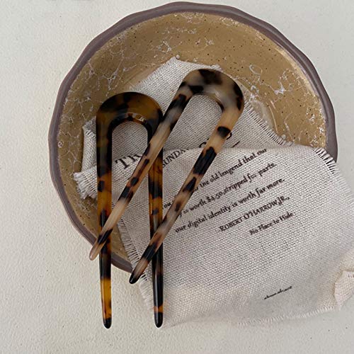 2 Pack Benefree French Style Cellulose Acetate Tortoise Shell U Shaped Hair Pins Fork 2 Prong Updo Chignon Pin for Women Girls Hairstyle Accessories£¨Tortoiseshell and White Tortoiseshell)