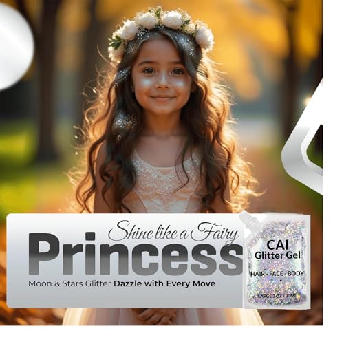 Face, Body & Hair Glitter Gel ? Halloween Glitter for Kids and Women ? 3 Oz Cosmetic-Grade Gel w/Moon & Stars for Festivals & Halloween Party, Easy Apply & Wash Off - Silver 1Pack
