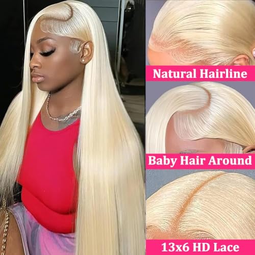 36 Inch 613 Lace Front Wig Human Hair Straight Blonde Wig Human Hair 613 HD Lace Front Wig Pre Pluck With Baby Hair