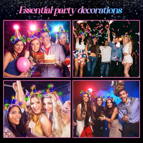 Xinnun 64 Pieces Light up Cat Ears Headband LED Bunny Glow in Dark Cat Ears Hairband Party Supplies for Women Adult Costume (Unicorn)