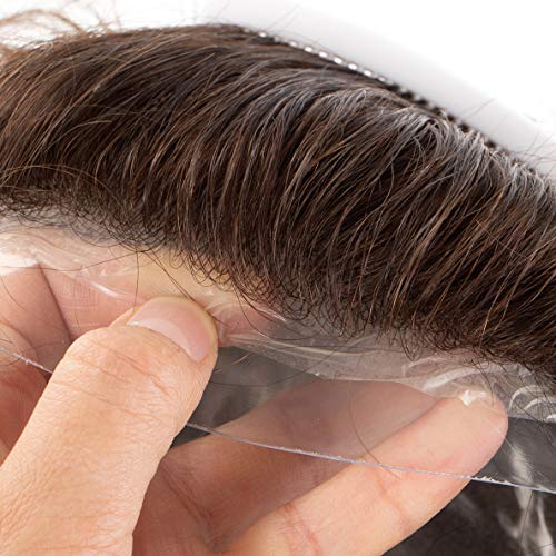 Amiable Men's Toupee - Human Hair Replacement System, Singleknot 0.04mm PU Thin Skin Black Male Hair Unit