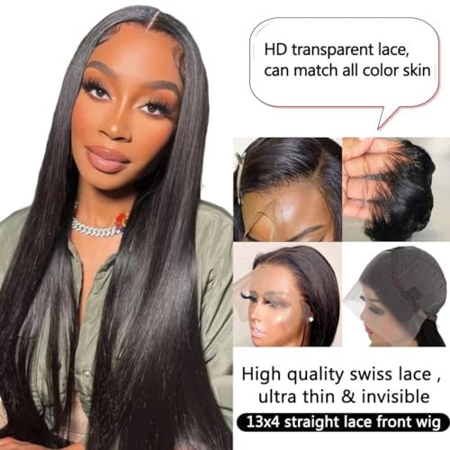 Straight Lace Front Wigs Pre Plucked Baby Hair 180 Density 13x4 HD Lace Frontal Wigs Brazilian Virgin Human Hair Wigs for Women Natural Color 28 Inch