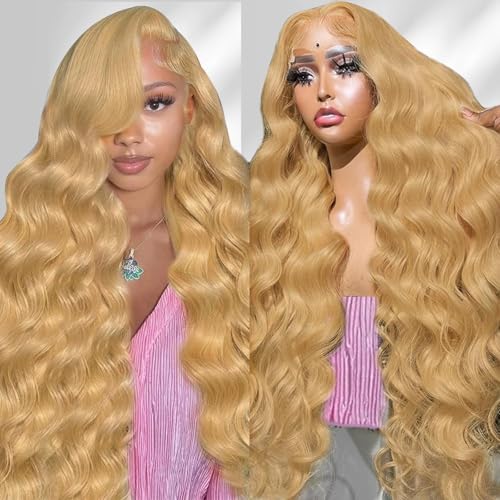 24 Inch Honey Blonde Wig Human Hair 200 Density 13x6 Blonde Wig Human Hair Body Wave Lace Front Wigs Human Hair Pre Plucked Colored 27# Lace Frontal Wigs for Women