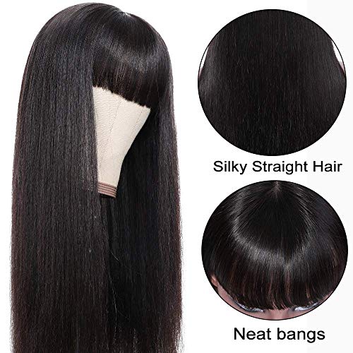 ROSELINE Glueless Wigs Human Hair with Bangs Straight Human Hair Wig with Bangs 150% Density None Lace Front Wigs for Black Women 28inch