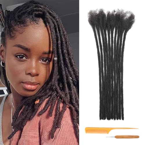 Dreadlock Extensions Human Hair 0.6cm Thickness 22 Inch 60 Strands 100% Real Human Hair for Man/Women/Kids Full Handmade Permanent Loc Extensions Bundles Can Be Dyed Bleached Curled and Twisted