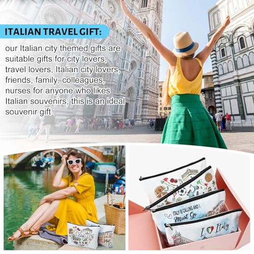 Kacctyen 4 Pack Italy Travel Gifts Cosmetic Bag for Women City Theme Makeup Bag with Zipper Italian Souvenir Gifts for Italy Lovers Travellers Women Girls