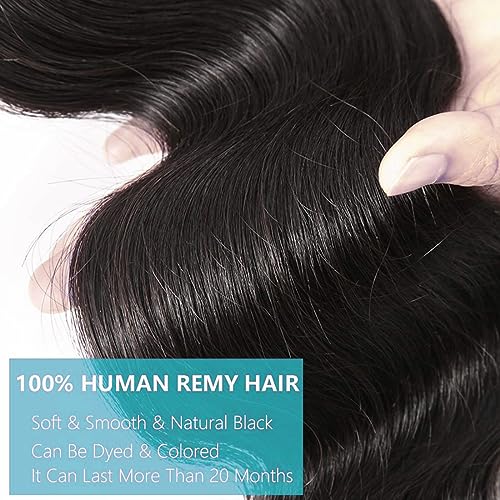 Cirvty 24 Inch Body Wave Bundle Human Hair 1 Bundles Body Wave Bundles 100% Unprocessed Brazilian Virgin Hair Bundles Double Weft Weave Bundles Human Hair Natural Black Color
