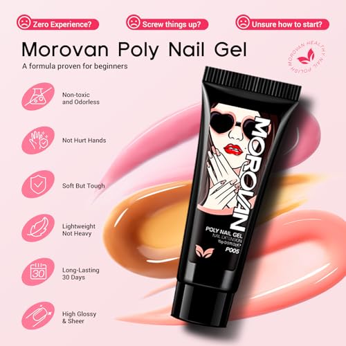 Morovan Poly Gel Nail Kit: All-in-One Beginners Practice Set With Mini Lamp & Slip Solution For DIY Nail Extension Gel Kit Starter At Home User Friendly & Salon Results Path From Beginners To Master