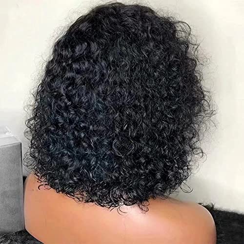 Short Bob Curly Hd Invisible Lace Front Wigs 13X6 Side Deep Part Human Hair Wigs For Black Woman Pre Plucked Brazilian Remy Hair Short Deep Wave Transparent Lace Wigs 150% Density 10inch