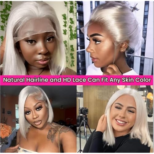 Glueless Full Frontal 200% Density Champagne Blonde 13X4 Human Hair Bob Wig HD Lace Front Breathable Hair Pre Plucked Transparent Lace Front Wigs Human Hair for Women 14Inch