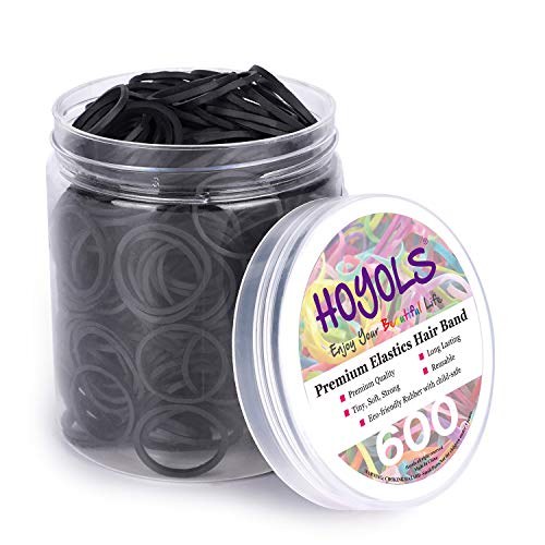 HOYOLS 3/4¡± Inches Black Hair Rubber Bands for Hair Ties Small Mini Elastics Bands Large Braiding Ponytail Holders for Baby Toddler Girls Kids No Damage 600pcs (M) Latex-Free