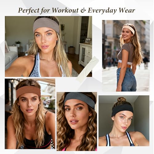 Headbands for Women Non-Slip Elastic Hair Bands, 6 Pack Stretchy Soft Cloth Sweat Band, Fabric Workout Headband, Fashion Head Bands for Yoga Running Sports