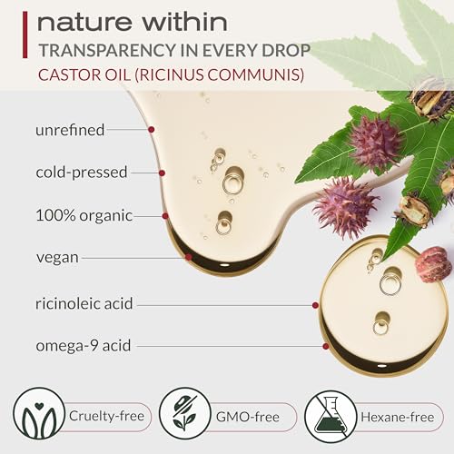 Ella & Eden Organic Castor Oil ? Cold-Pressed Hexane-Free Unrefined - For Hair Growth, Skin and Face - USDA Certified & 100% Pure - 32 fl oz