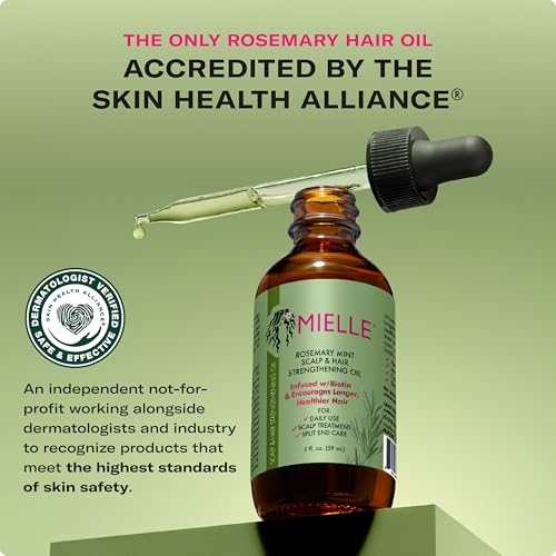 Mielle Organics Rosemary & Mint Hair Oil, Split Ends & Dry Scalp Treatment - Made with Biotin & Essential Oils for Strengthening, Soothing, Moisturizing & Encouraging Longer, Healthier Hair (2 Fl Oz)