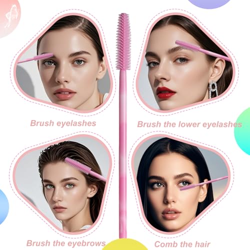 Upgrade Silicone Mascara Wands, Disposable Mascara Wand, Silicone Spoolies, Soft Lash Spoolies Brush for Eyelash Extensions, Lift and Brow Two-toned Pole(50Pcs)
