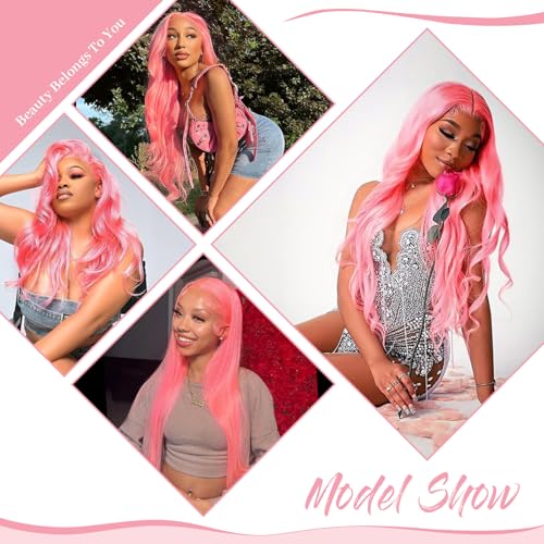 32 Inch Pink Wig Human Hair 13x4 Body Wave HD Lace Front Wigs Pre Plucked With Baby Hair 200 Density Color Lace Frontal Wigs Human Hair Glueless Wigs for Women