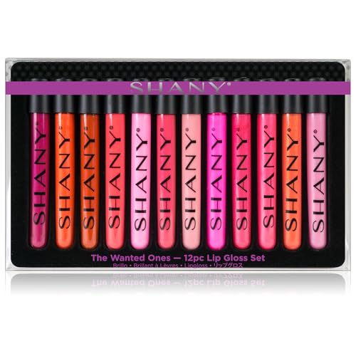 SHANY Lip Gloss Makeup Set, 12 Piece Professional Lip Color Collection with Shimmer and Pearl Finishes, Enriched with Aloe Vera and Vitamin E, Long Lasting Glossy and Moisturizing Lip Luminizer - Gift