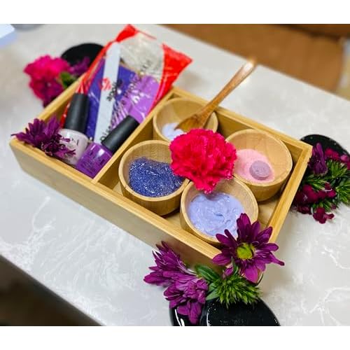 Generic Pedicure Bamboo Spa Tray Set: 4 Bowls, Spoon, 10 x 6 x 1.3 inches