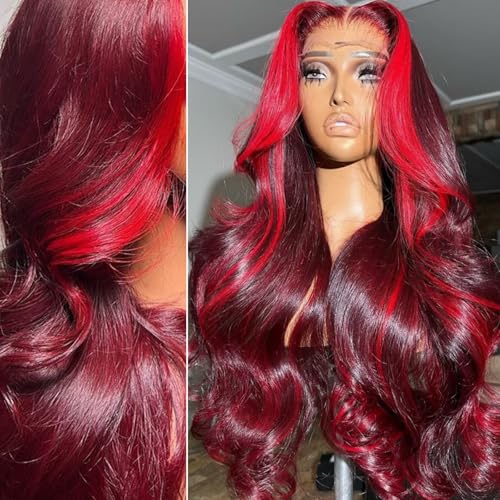 Wine Red Lace Front Wigs Human Hair Pre Plucked Burgundy Cherry Red Wig Human Hair 200 Density 99J13x6 Hd Lace Front Wigs Loose Body Wave Glueless Wig18 Inch