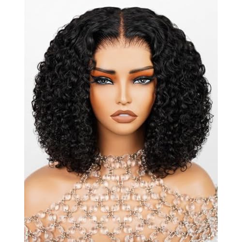 Arabella 5x6 Wear and Go Glueless Wigs Human Hair Deep Curly Bob Wig Lace Front Wig Human Hair 210% Density Pre-Cut Lace Wigs Pre Bleached Tiny Knots Bob Wig Human Hair(14inch, 5x6 Glueless Bob)