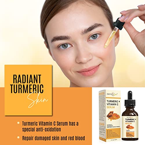 Turmeric Serum for Face + Glow-Boosting Vitamin C Serum ?Organic Moisturizer for Acne, Dark Spots & Clear Skin? Boosts Hydration for Dry & Tired Skin ? Anti-Aging Formula for Glowing Skin, 4 FL OZ