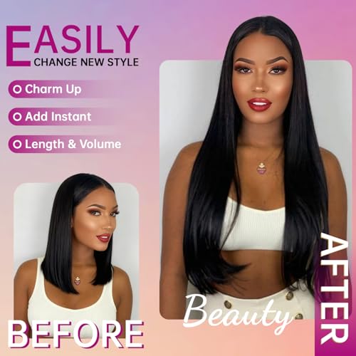 Clip in Hair Extensions Real Human Hair 18 Inch 100g 8pcs Invisible Seamless Real Hair Clip In Hairpiece, Double Layer Woven Real Hair, Specially Designed for Women, 1B Natural Black