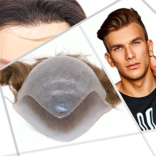 Men toupee Swiss Lace Front Natural Hairline with PU Skin V-looped European Human Hair Replacement System for Man Wigs 8x10 Inches Medium Density Hairpiece (#18 Dark Blonde Brown Color)