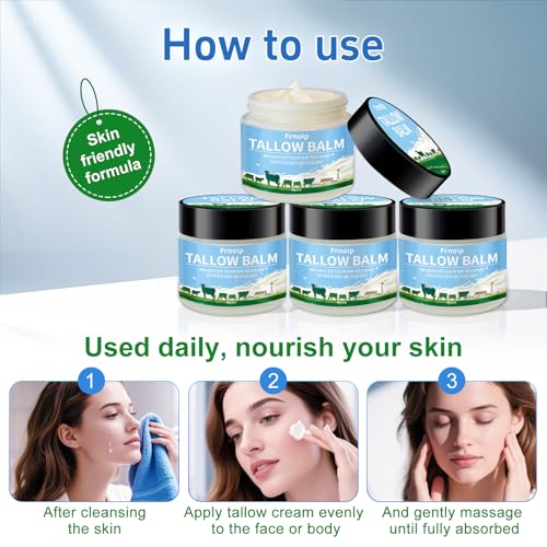 4-Pack Organic Grass-Fed Beef Tallow & Honey Balm for Face & Body | Sensitive Skin Face Moisturizer for Kids & Adults | Raw Wild Honey, Non-Greasy Eczema-Safe Formula (8oz) - Deep Hydration