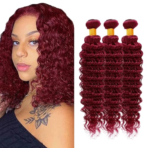 Burgundy Bundles Human Hair 99J Bundles Red Deep Wave Bundle 12 14 16 inch Burgundy Deep Wave Bundle 99j Red Color