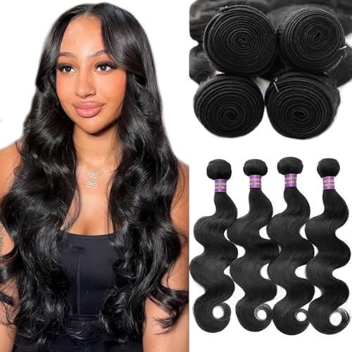 12A Body Wave Bundles Human Hair 4 Bundles 100% Unprocessed Brazilian Virgin Body Wave 16 18 20 22 Inch Weave Wavy Human Hair Extensions for Black Women