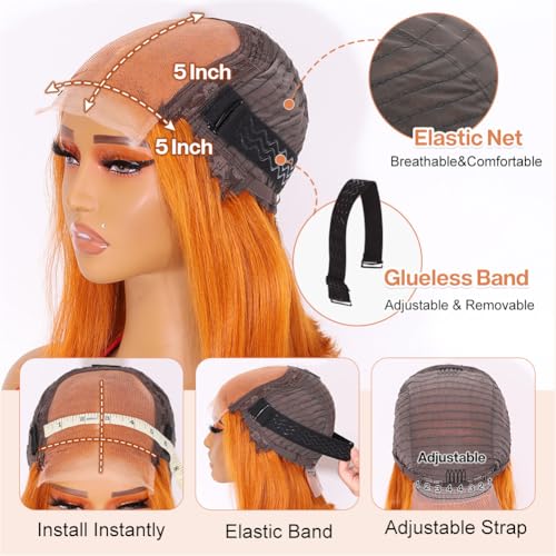 Wear and Go Glueless Bob Wig Human Hair 200% Density 5x5 HD Lace Closure Wigs For Black Women Glueless 5x5 Closure Wigs Human Hair Pre Plucked Bob Ginger Color 26 Inch