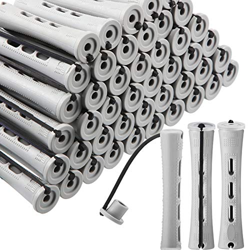 WILLBOND 60 Pcs Short Perm Rods Natural Hair Perm Rods with Elastic Rubber Band Non Slip Plastic Perming Cold Wave Kit for Women Hairdressing Styling Tool(0.59 Inch,Gray)