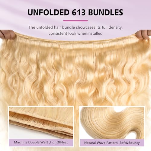 613 Blonde Bundles Human Hair Body Wave 24 26 28 Inch 100% Unprocessed Brailizn Virgin Human Hair 3 Bundles Body Wave Machine Double Weft 613 Body Wave Bundle 300G 12A Grade