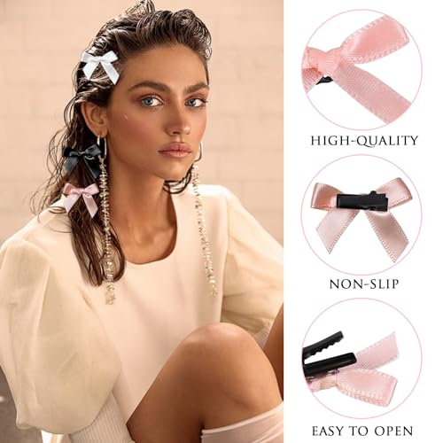 YONOY 60Pcs Mini Cute Bow Hair Clips for Women Girls,Small Hair Clips Solid Color Hair Ribbon Alligator Clips Barrettes Pins Metal Y2kHair Accessories