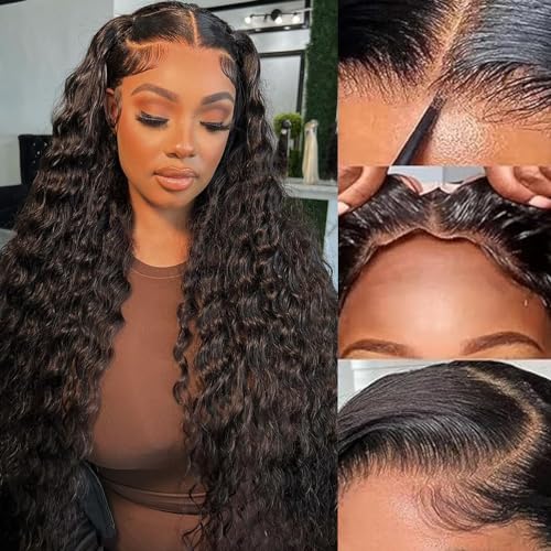 Wear And Go Glueless Wigs Human Hair Pre Plucked Pre Cut Lace Deep Curly Human Hair Wigs For Black Women 4x4 Closure Wigs Human Hair Reay To Wear Glueless Wig For Beginners 150% Density (28inch)
