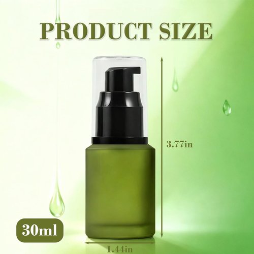 VASANA 1PCS 30ml/1oz Empty Refill Frosted Green Glass Cream Lotion Pump Bottle Cosmetic Makeup Emulsion Toiletries Liquid Storage Holder Travel Packing Container With Clear Dust Cap (30ml Green)