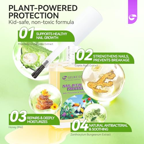 Gelike ec Nail Biting Treatment For Kids: Bitter Anti Bite Polish ? 15ml Vegan Organic Solution ? Fast Dry Long Lasting ? Stop Thumb Sucking Nail Biting ? Daily Care For Children Teens Adults