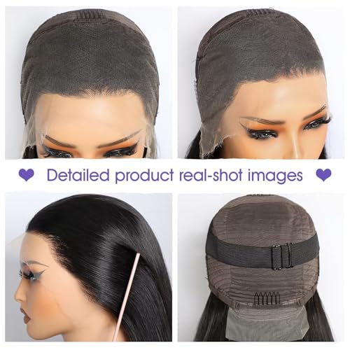 Lemoda 250% Double-Drawn SKINLIKE Real HD Lace Frontal Wigs Straight 13x4 Full Lace Frontal Virgin Human Hair Wigs Frayed Ends Lace Wigs Invisible Lace 0.10mm Ultra-thin Knots Wigs 16Inch