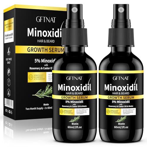 5% Minoxidil Spray for Men and Women with Biotin and Rosemary Hair Growth Serum (Glass Bottle), 5 Percent Minoxidil for Women Spray for Thicker Fuller Hair