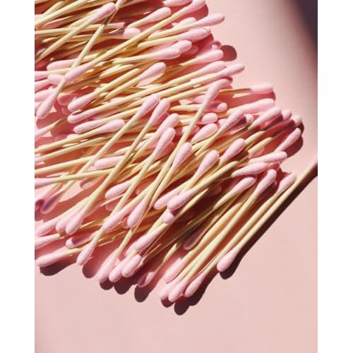 Mei Apothecary Premium Biodegradable Bamboo Cotton Swabs, Double-Tip Makeup Remover & Multi-Use Pink Cotton Buds, Pack of Multiple Pieces