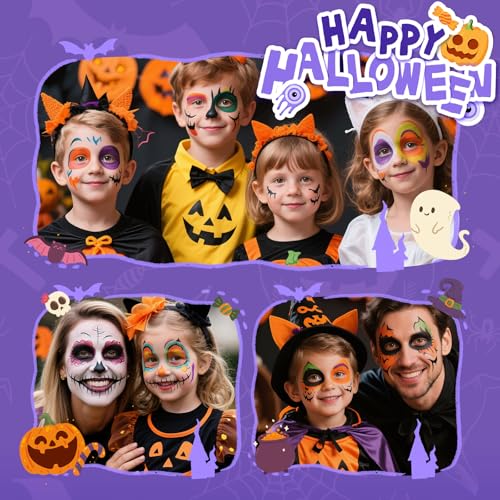 Face Painting Kit for Kids, 12 Colors Oil-Based Face Paint with 2 Brushes, Non-Toxic Halloween Makeup Kit, Professional Face Body Paint for Halloween, Parties, Carnival, School Events