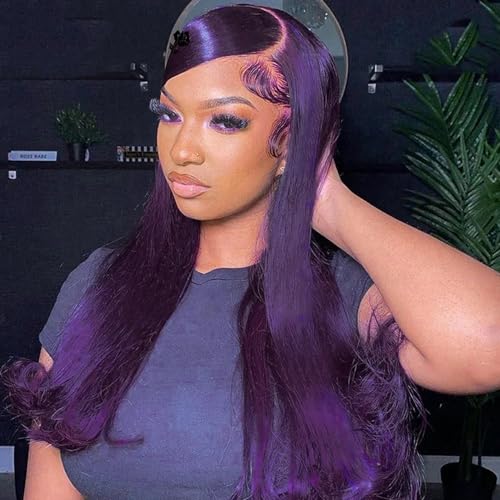 Nicy Purple 13X6 Lace Front Wigs Human Hair 13x4 Colored Lace Front Wigs Human Hair Pre Plucked 150% Density Silk Straight Lace Front Wig Human Hair with Baby Hair Purple Wig (20inch, 13X6 purple)
