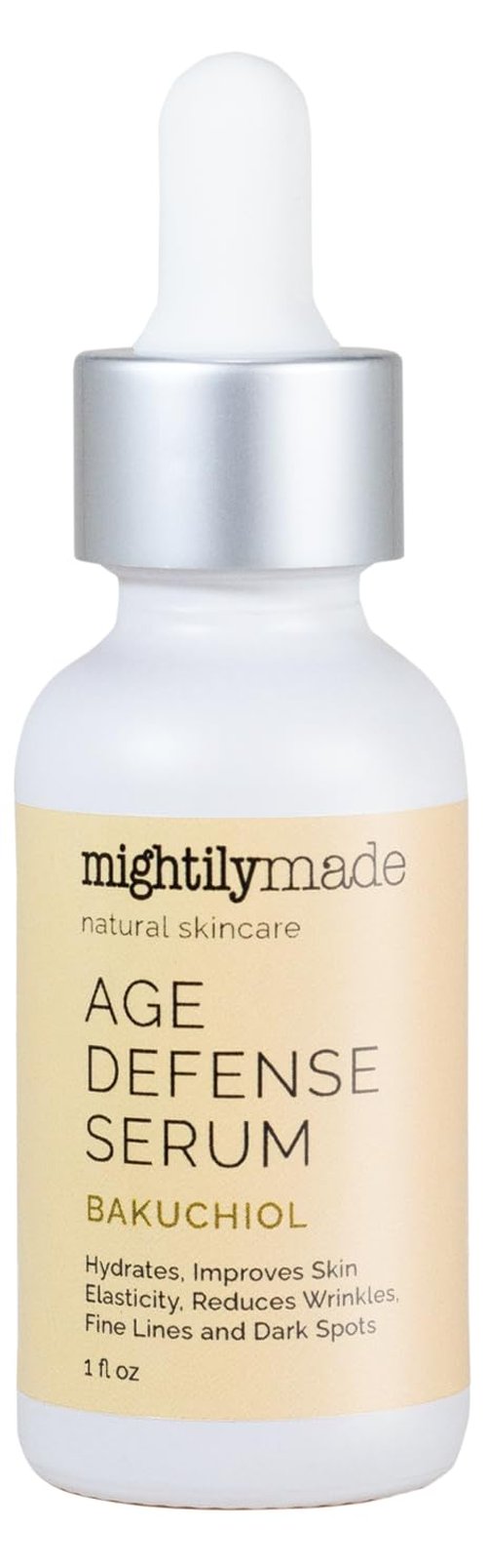 Mightily Made Age Defense Face Serum with Bakuchiol (Retinol Alternative), 100% Natural Oils, Anti-Aging, Reduce Wrinkles, Fine Lines, Dark Spots, and Tighten Skin,1 fl oz