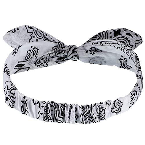 Hicarer 2 Pieces Bandana Headband for Women, Knot Retro Print Bandana Paisley Print Headband Adjustable Headwrap(Red, White)