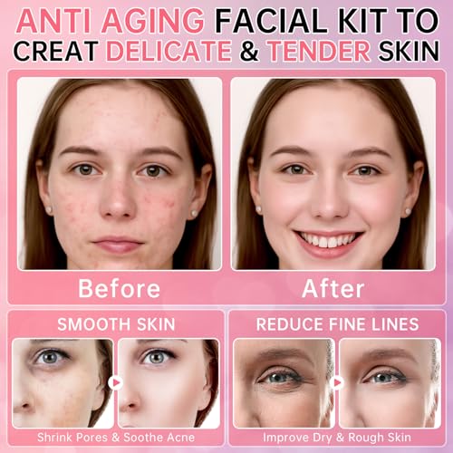 Collagen Sakura Skincare Gift Set, Cherry Blossom Skin Care Set for Teen Girls & Women, Moisturizing & Revitalizing Skin, 6Pcs Collagen Skin Care Routine Kits for Face, Korean Daily Skin Care